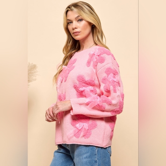 Pink Floral Valentine's Day Women's Sweater - Picture 7 of 10